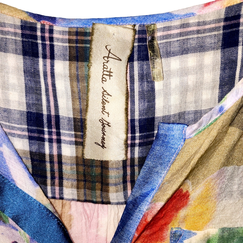 Anthropologie Arrata Silent Journey Multi Pattern Patchwork Silk Blend Top - Picture 9 of 9